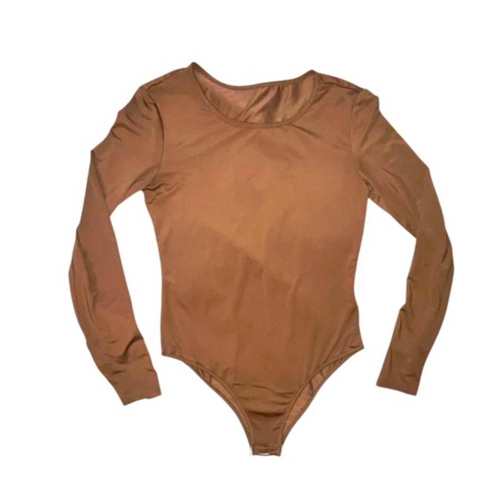 SHEIN Brown Long Sleeve Bodysuit Snap Closure Size Medium
